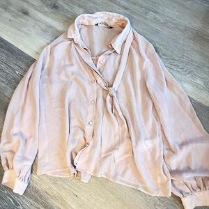 Zara Light Pink Blouse with Tie Detail